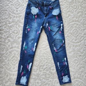 SHEIN Blue Paint-Splatter Skinny Jeans